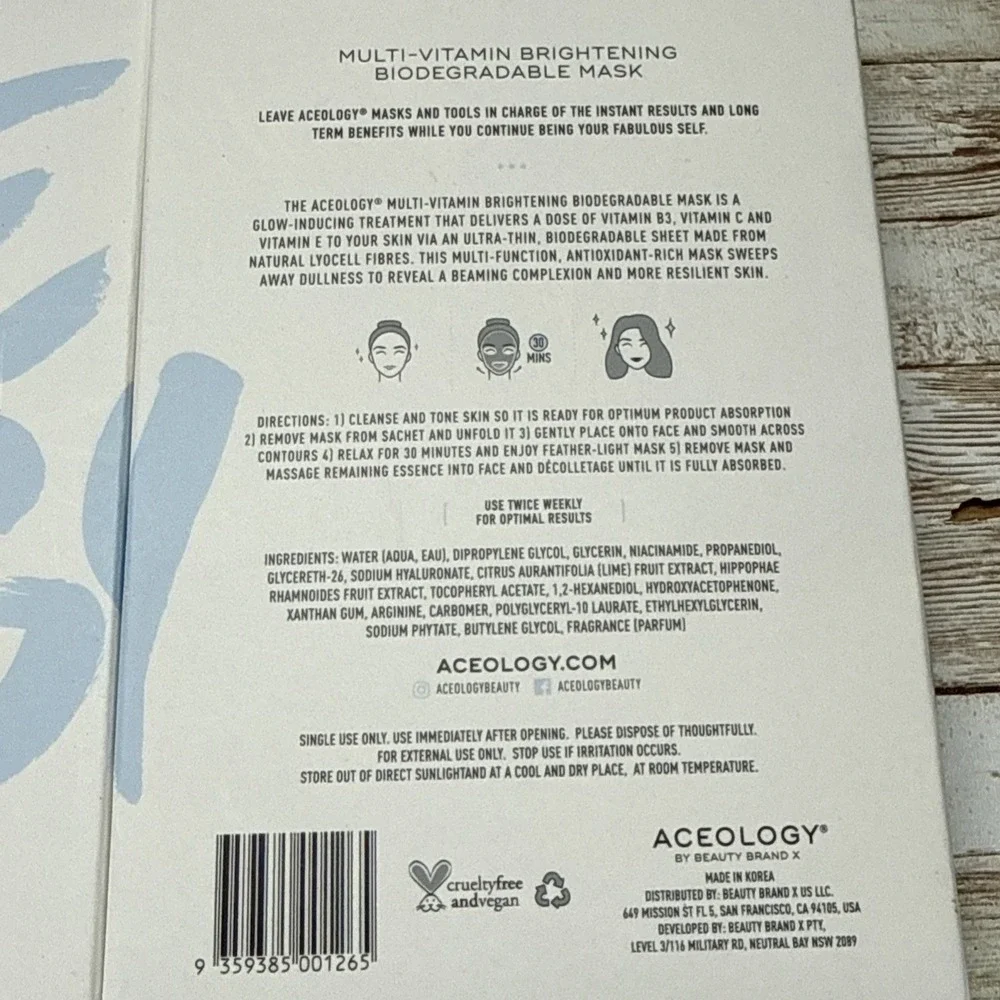 Lot Of 2 Aceology Multi Vitamin Brightening Biodegradable‎ Mask(4 Pack)Face